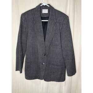 1980s Pendleton Wool Black White Boxy Western Checked Academia Twee Blazer M